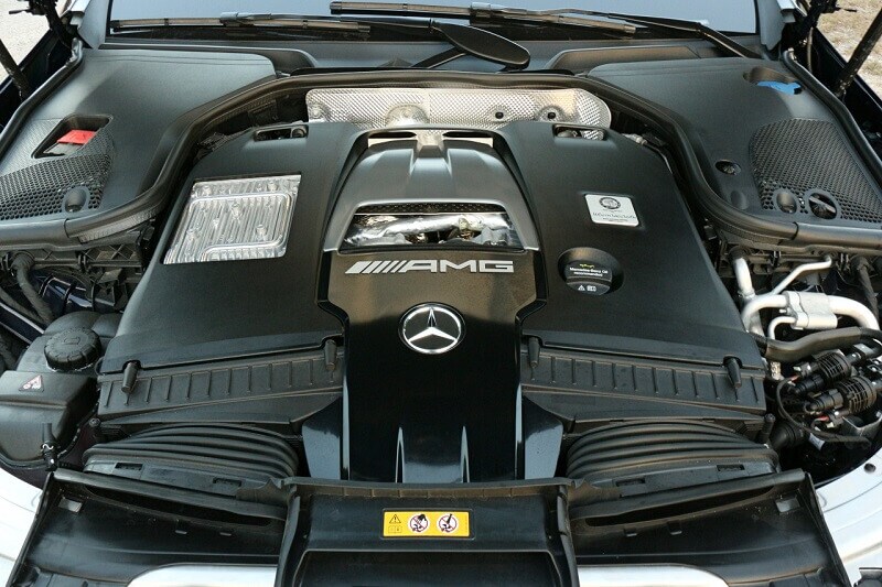 Engine bay of 2019 Mercedes-AMG E 63 S