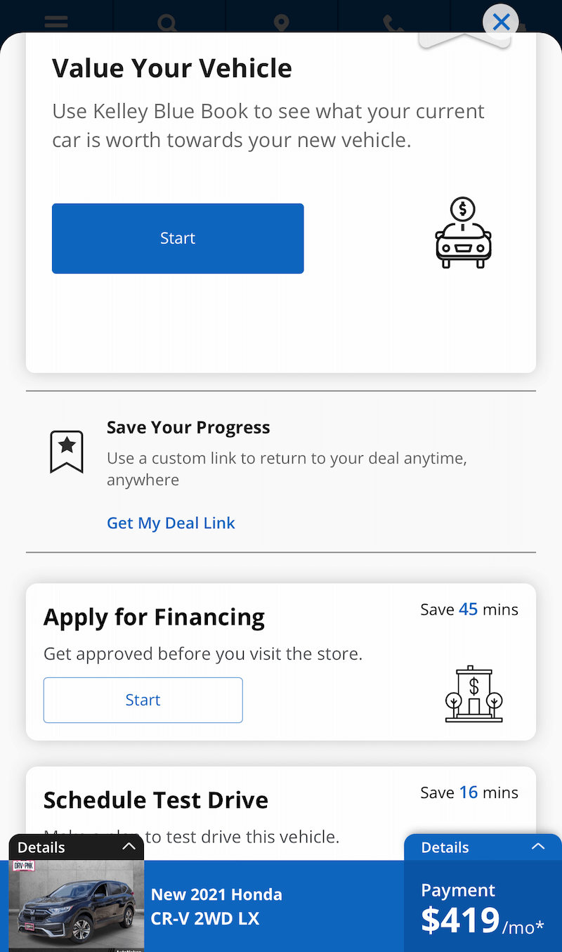 AutoNation Express save your progress link