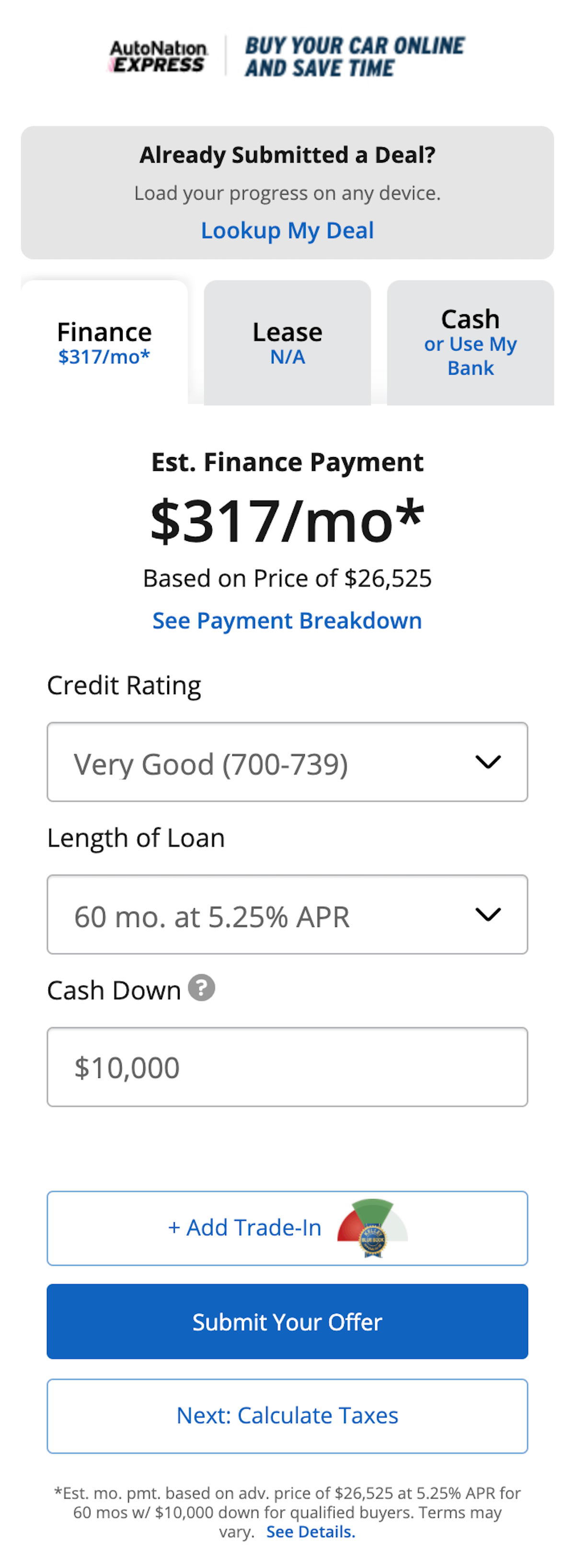 AutoNation Express payment calculator tool