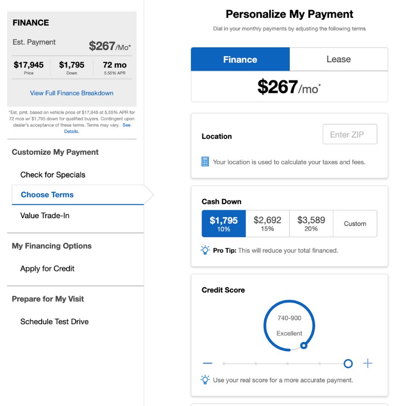 Personailze your payment options tool