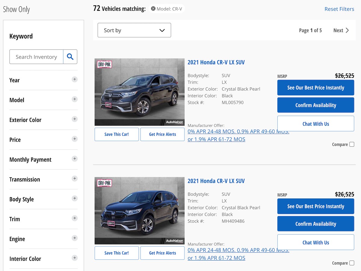 AutoNation Honda Miami Lakes inventory