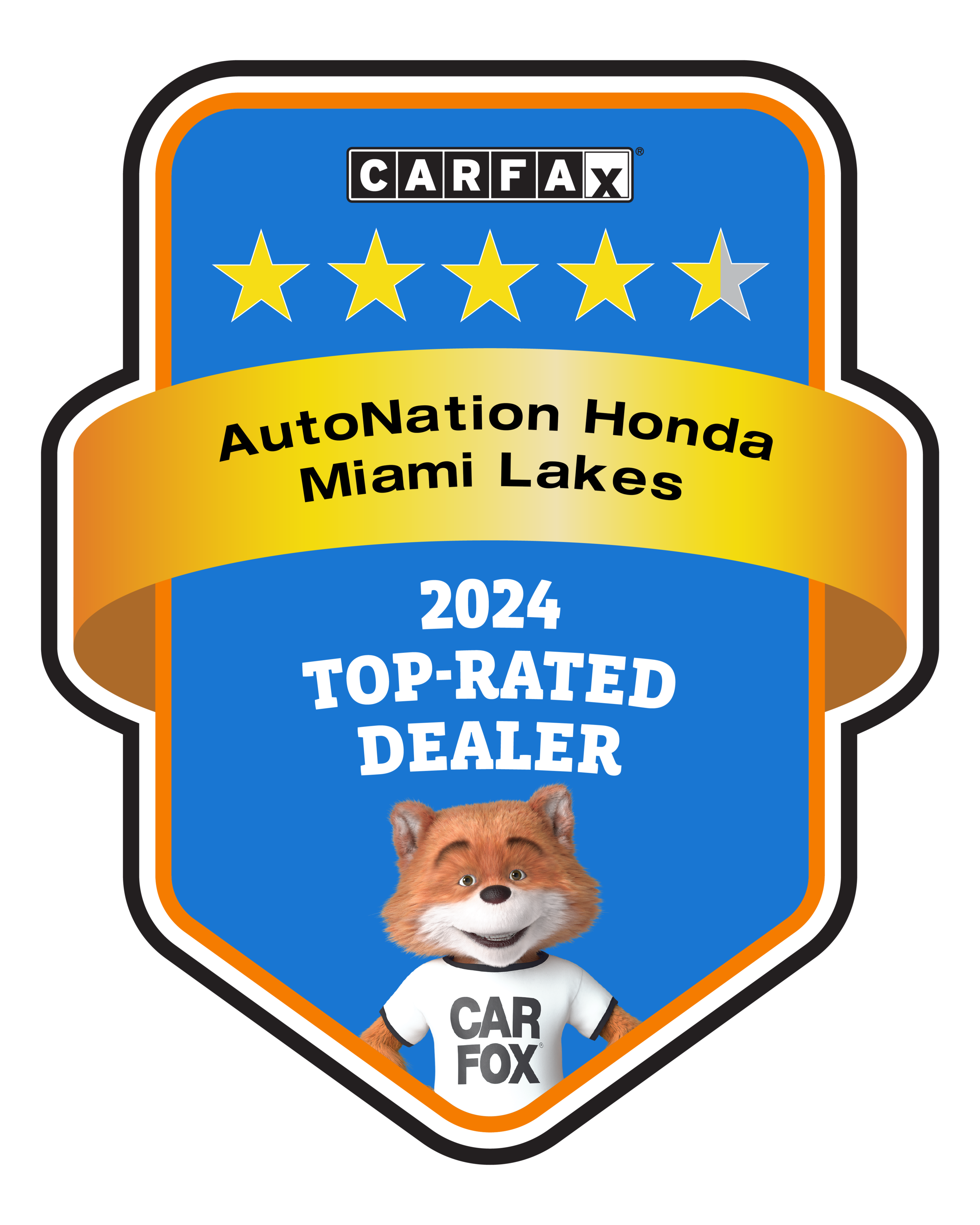 AutoNation Honda Miami Lakes Recognized as a CARFAX Top-Rated Dealer 2024 CARFAX Top-Rated Dealer badge