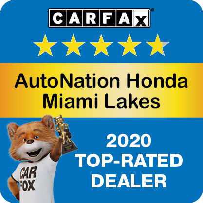 AutoNation Honda Miami Lakes Recognized as a CARFAX Top-Rated Dealer 2020 CARFAX Top-Rated Dealer badge