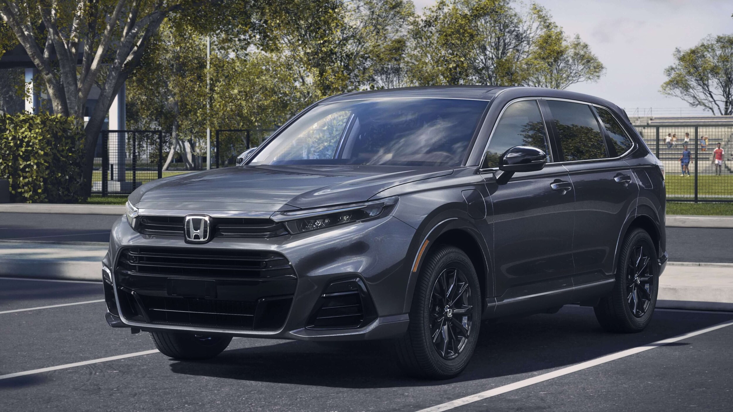 Learn about the Honda CR-V e:FCEV SUV available at AutoNation Honda Roseville Honda CR-V e:FCEV parked outside of a park