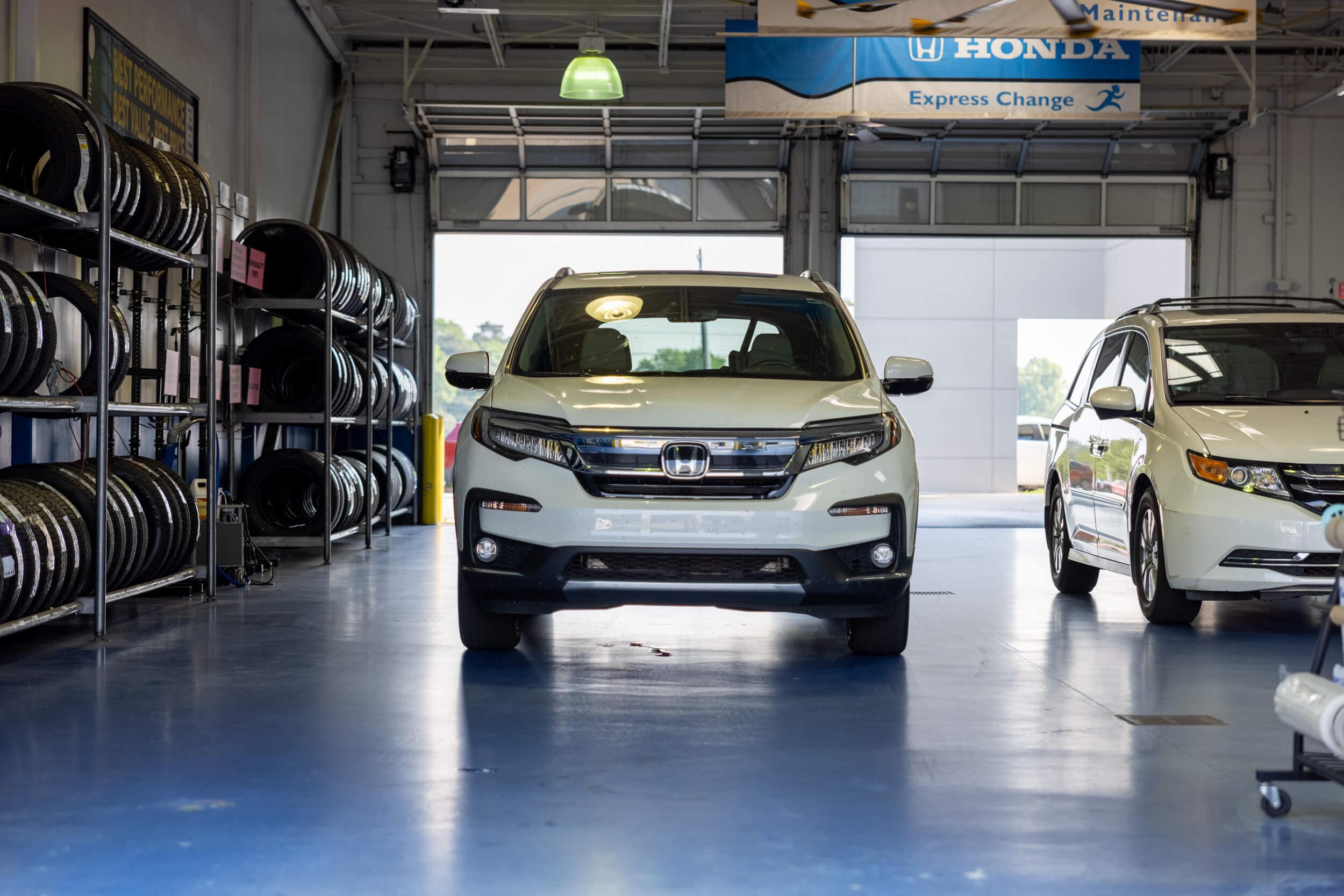 Get expert Honda service for your vehicle at Dealership Name Interior view of the AutoNation Honda Thornton Road service bay