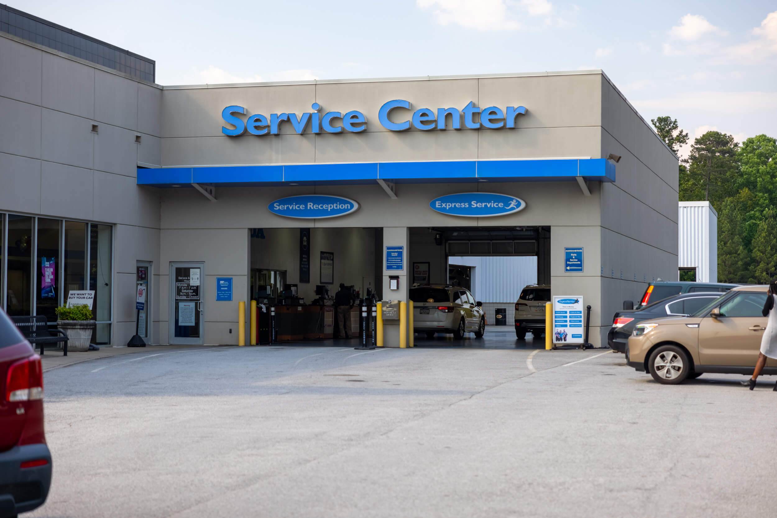 AutoNation Honda Thornton Road offers expert service for new and used Honda cars, trucks, and SUVs Exterior view of the service bay entrance at AutoNation Honda Thornton Road