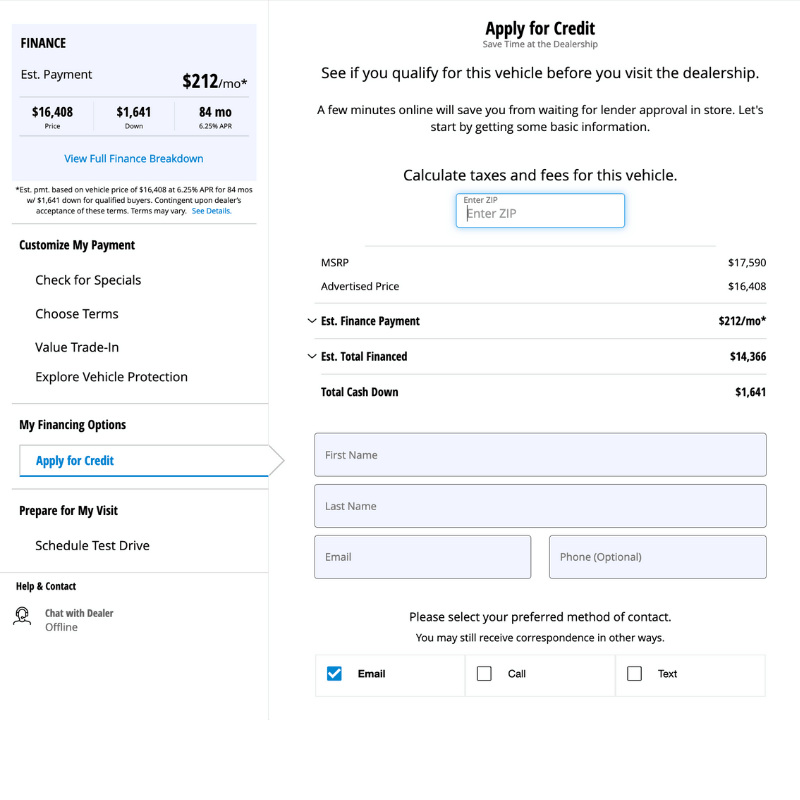 Secure online finance application form
