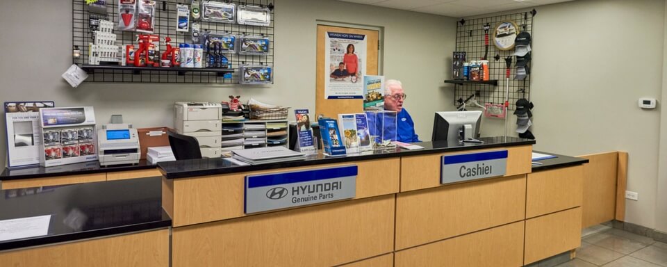 AutoNation Hyundai 104 Parts Department Shot of AutoNation Hyundai 104's Parts Department with Hyundai parts for sale