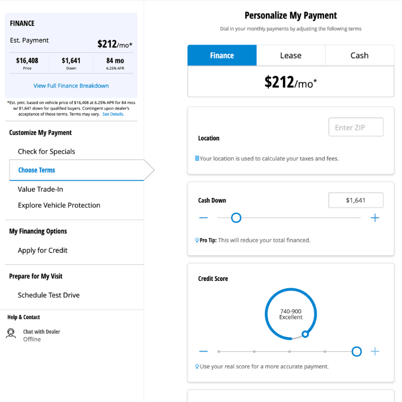 Personailze your payment options tool