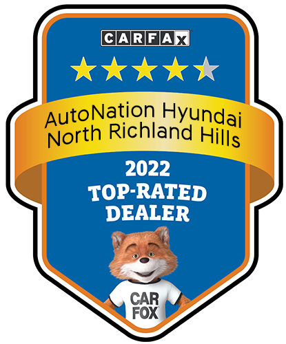 AutoNation Hyundai North Richland Hills Recognized as a CARFAX Top-Rated Dealer 2022 CARFAX Top-Rated Dealer badge
