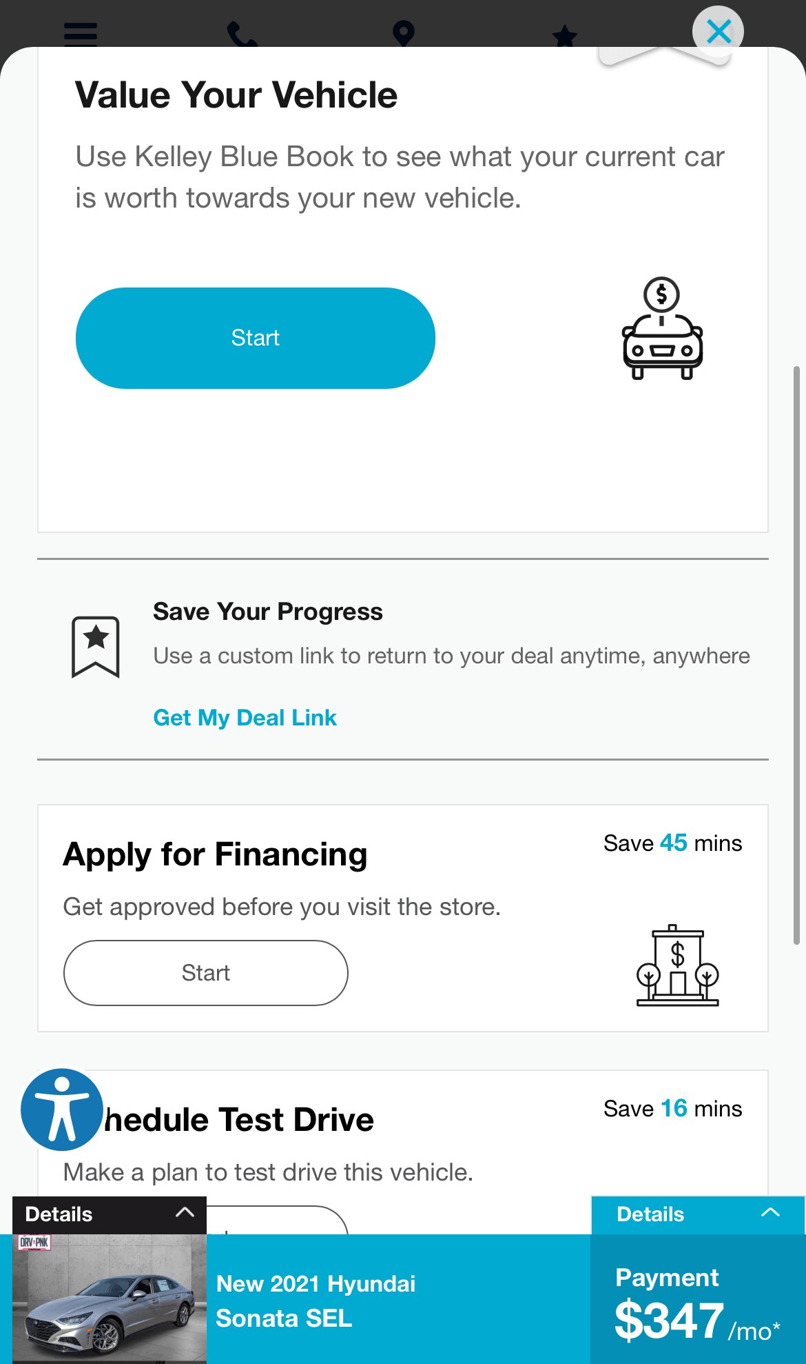 AutoNation Express save your progress link