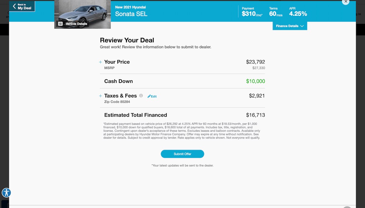 AutoNation Express finalize your deal screen on desktop
