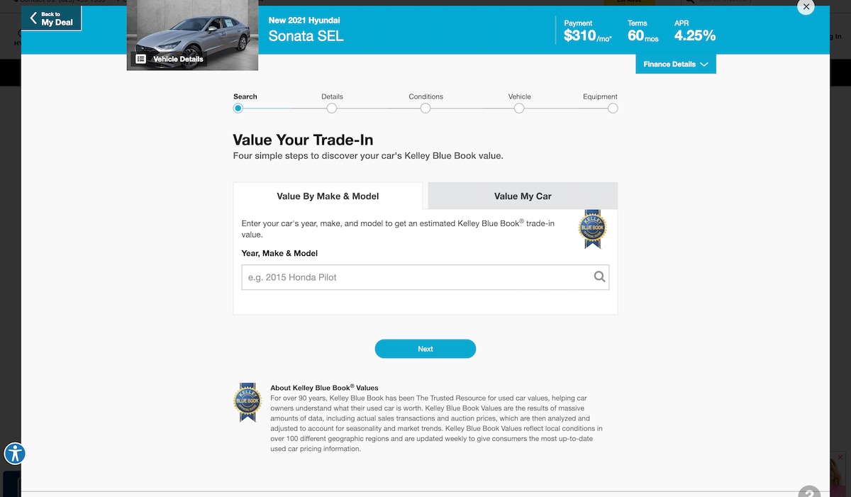AutoNation Express value your trade-in screen on a desktop