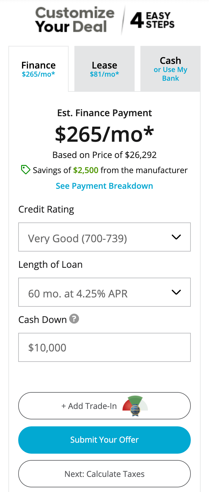 AutoNation Express payment calculator tool