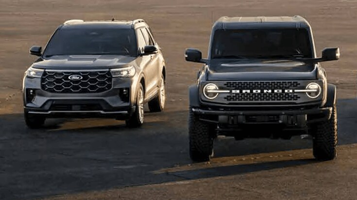 Learn about Ford's SUV lineup avaialble at AutoNation Ford Miami A Ford Escape and Ford Bronco parked side by side in a desert setting