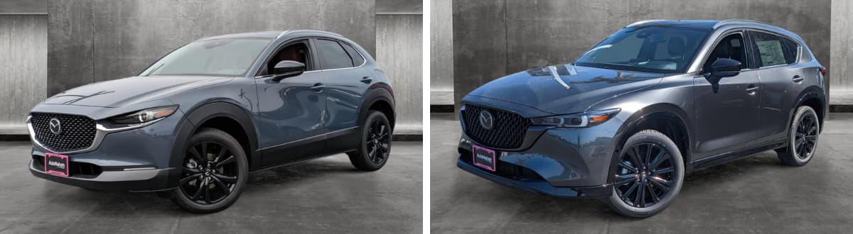 Mazda CX-30 next to a Mazda CX-5