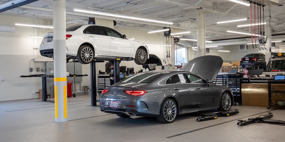 Mercedes-Benz vehicles being serviced