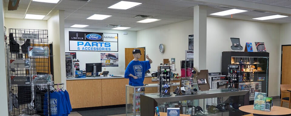 Ford Parts For Sale in Jacksonville Interior view of parts center and cashier at AutoNation Ford Orange Park