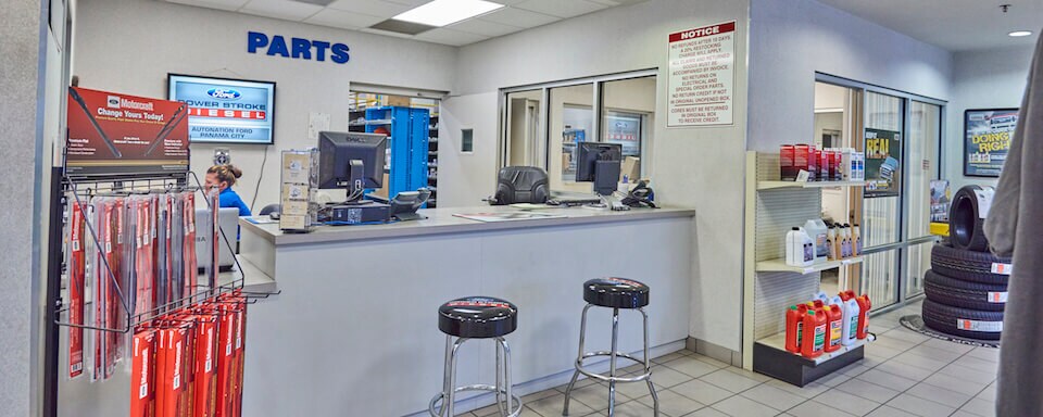 Ford Parts For Sale in Panama City Interior view of AutoNation Ford Panama City parts department and cashier
