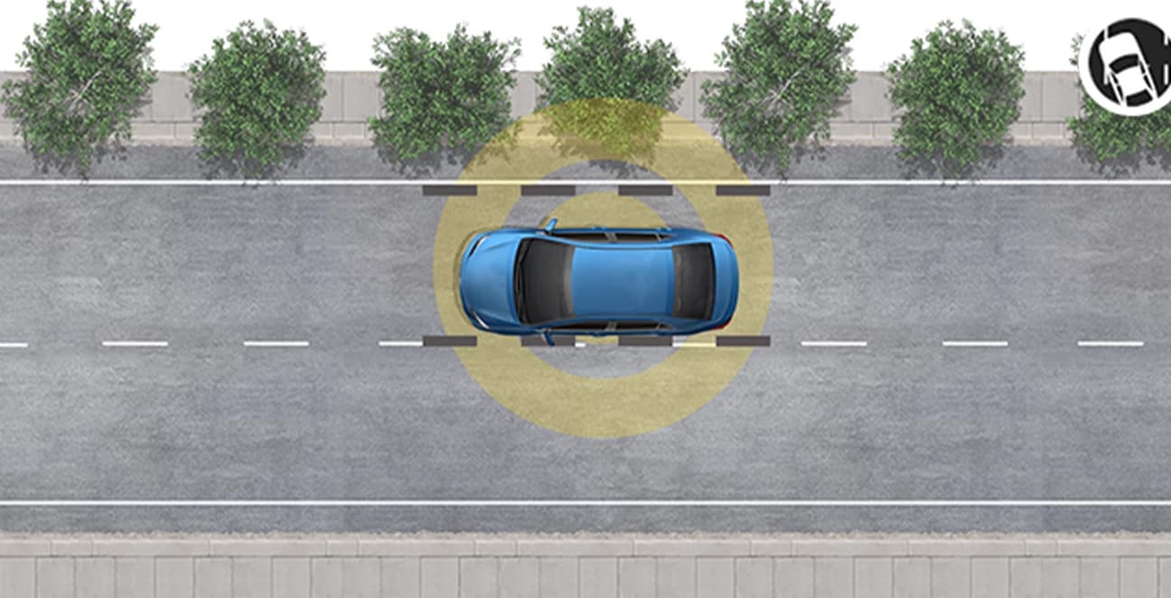 Toyota Safety Sense Lane Departure Alert blue Toyota illustration showcasing lane departure alert