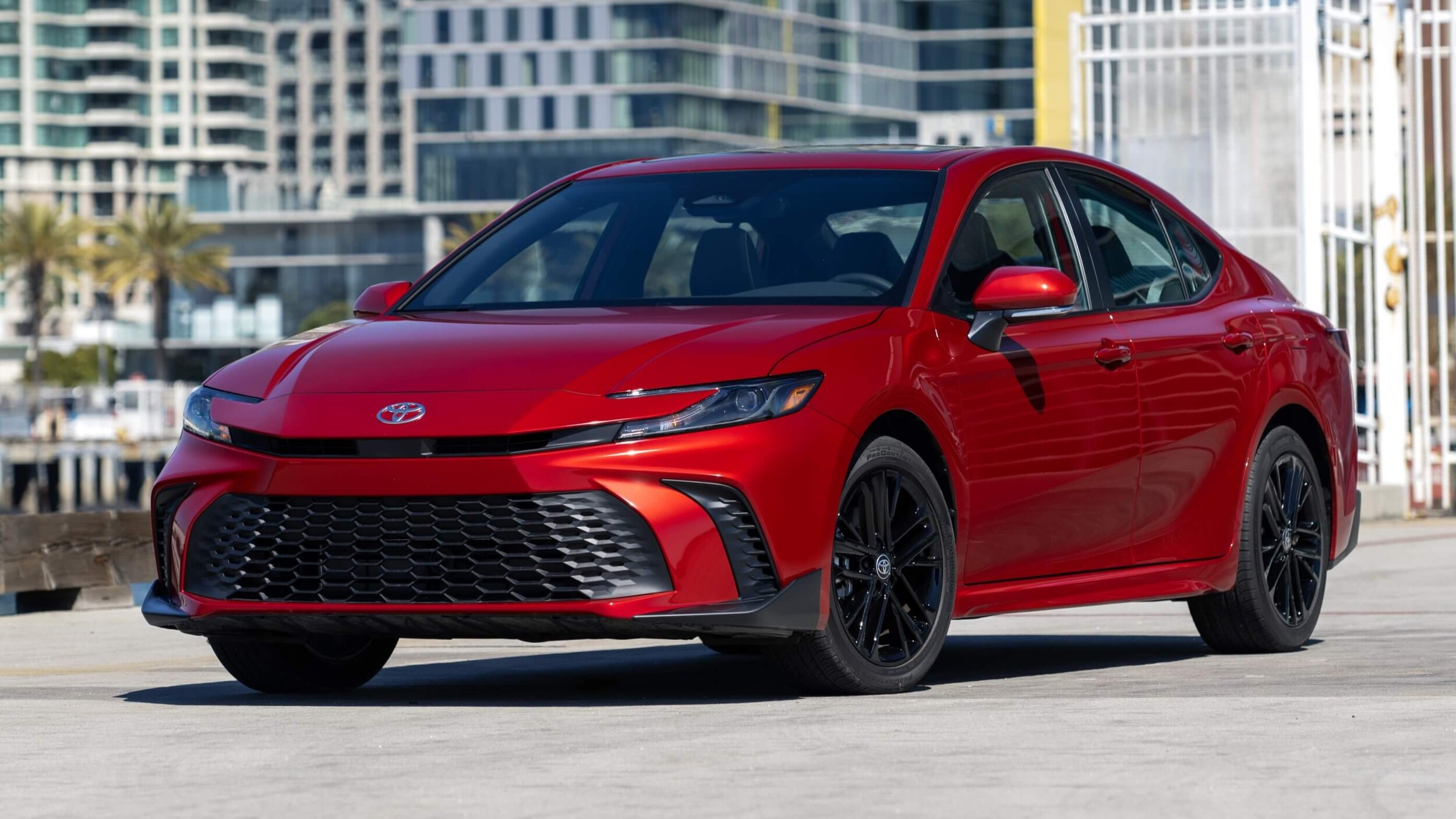 Learn about the safety & driver assistance features of the Toyota Camry Toyota Camry in Supersonic Red