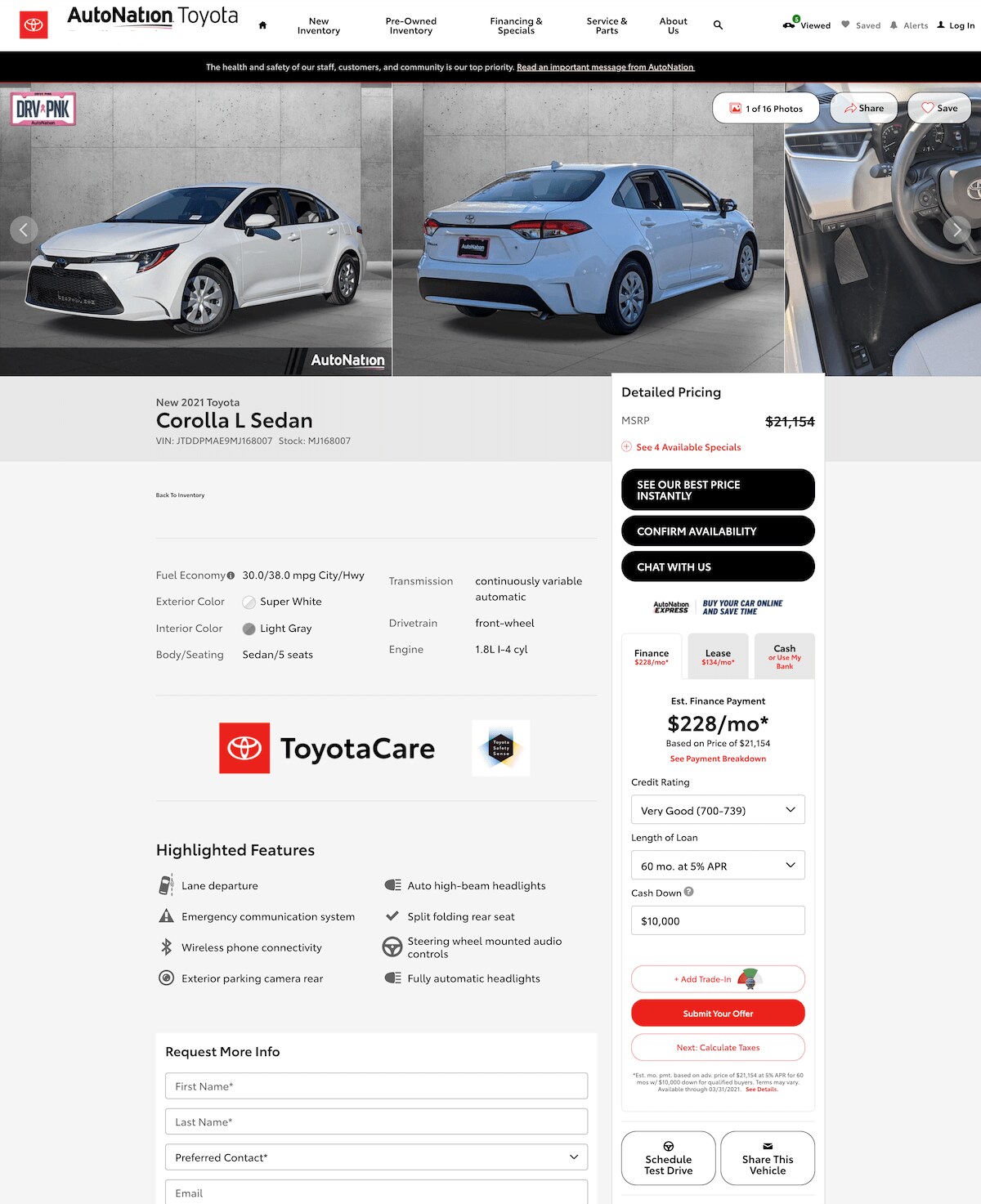 AutoNation Toyota Pinellas Park vehicle details page