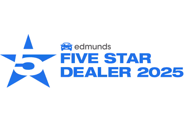 AutoNation Toyota Las Vegas has been awarded the Edmunds Five Star Dealer 2025 award Graphic showing the Edmunds Five Star Dealer 2025 award