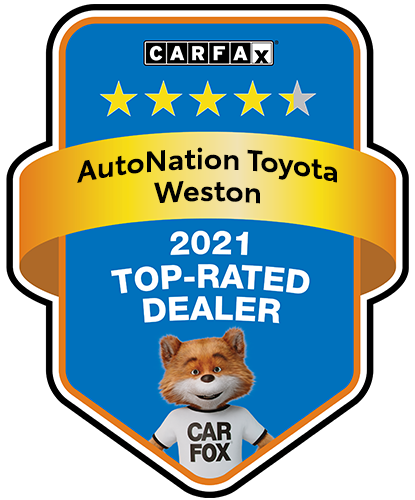 AutoNation Toyota Weston Recognized as a CARFAX Top-Rated Dealer 2021 CARFAX Top-Rated Dealer badge