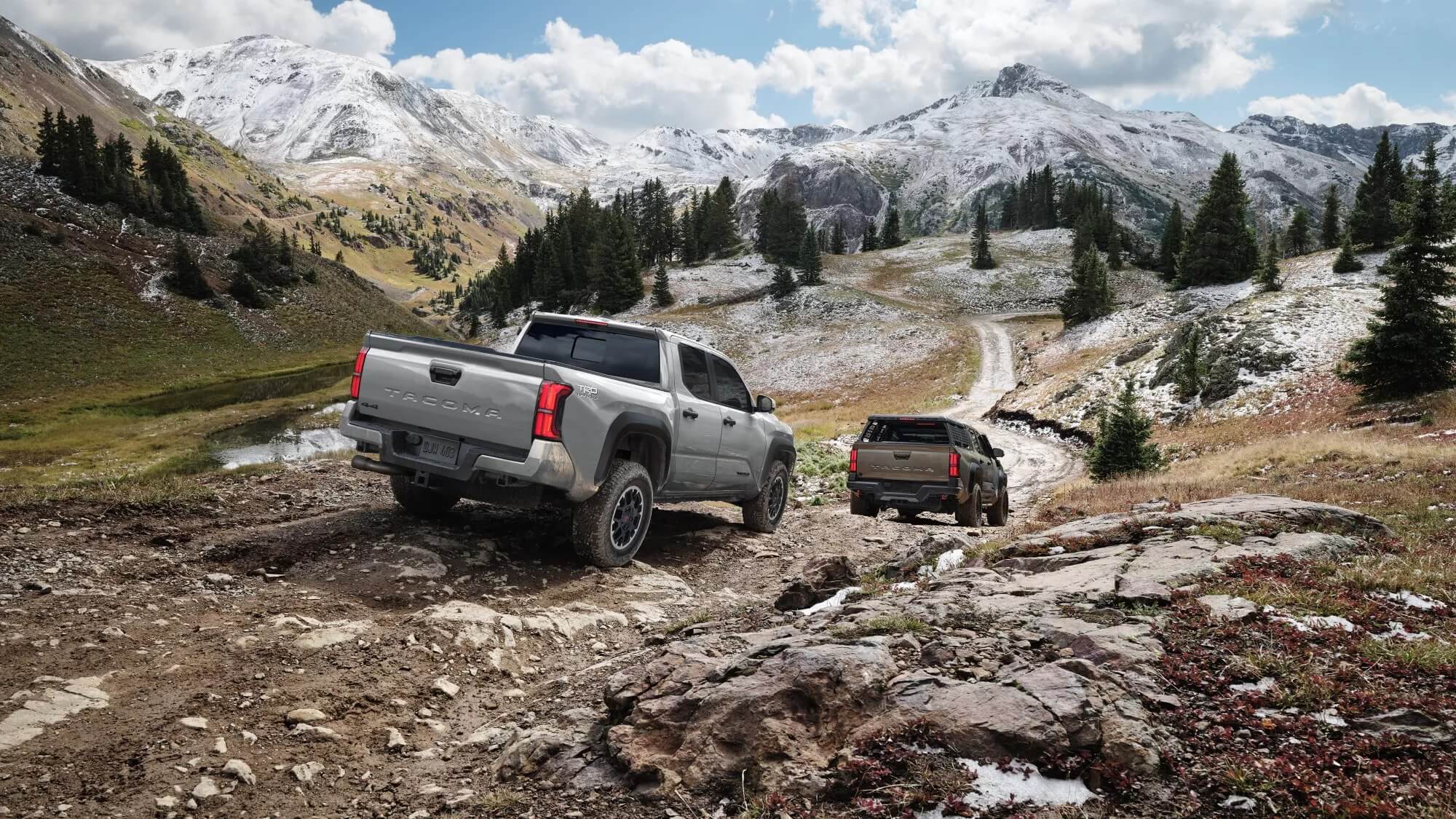 Learn about the Toyota Tacoma Truck Bed Dimensions Exterior shot of Two Toyota Tacoma Trucks