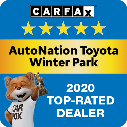 AutoNation Toyota Winter Park Recognized as a CARFAX Top-Rated Dealer 2020 CARFAX Top-Rated Dealer badge