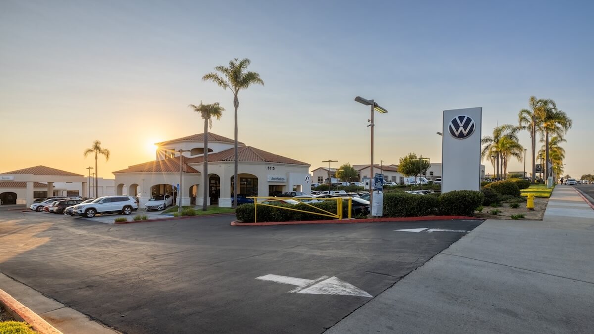 Exterior view of AutoNation Volkswagen Carlsbad, a VW dealer near Encinitas
