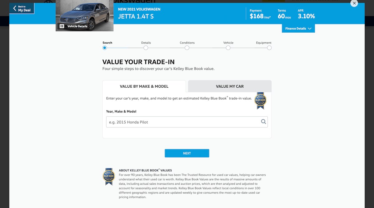 AutoNation Express value your trade-in screen on a desktop