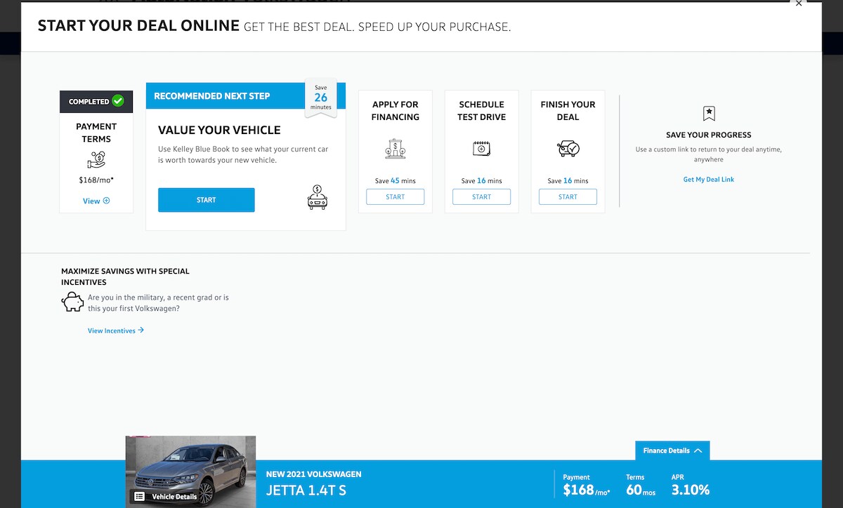 AutoNation Express save your progress link