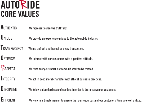 AutoRide of Reading Core Values