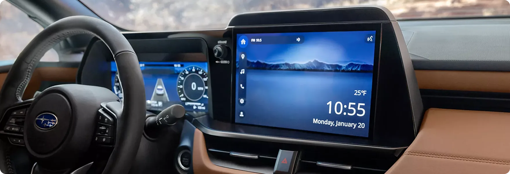 Subaru Outback dashboard with the 12.1-inch touchscreen and tan leather-trimmed interior