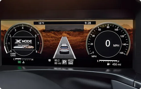 The 12.3-inch digital instrument cluster showing X-MODE engaged