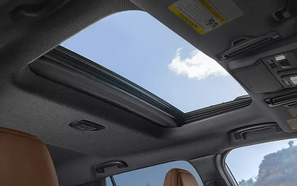 Open panoramic moonroof seen from inside the Outback cabin