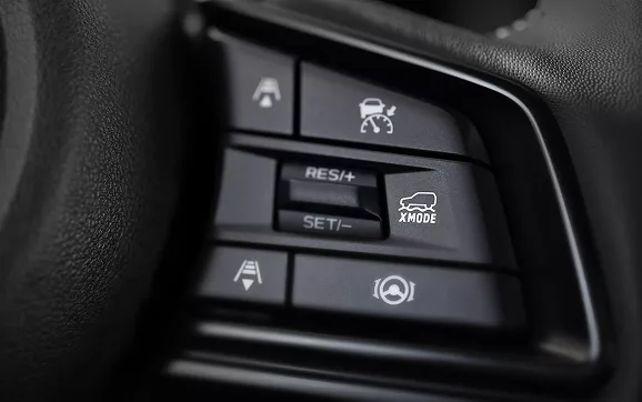 Close-up of the steering wheel control buttons