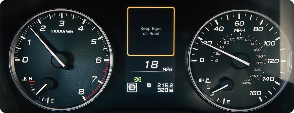 Subaru Outback gauge cluster showing a DriverFocus attention alert