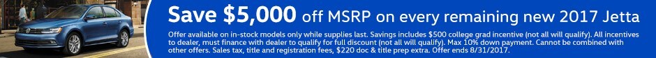 Save $5000 on a New 2017 Jetta!