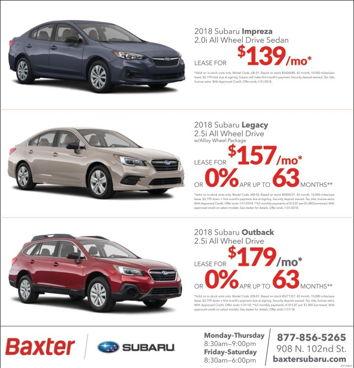 Baxter Subaru Weekly Specials Newspaper Ad