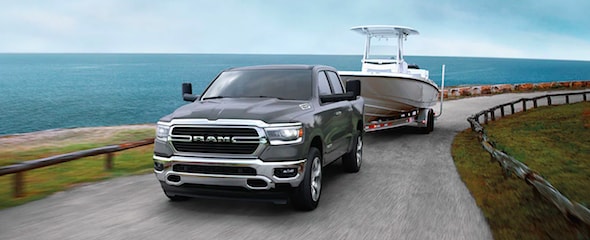 2020 RAM 1500 towing a boat