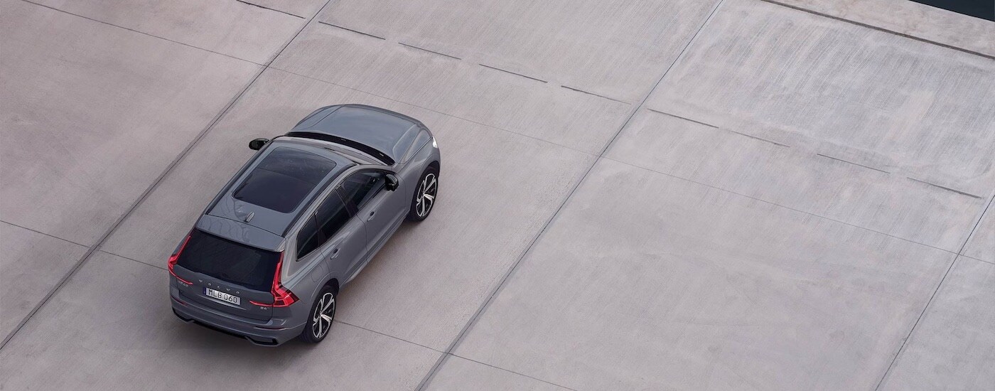 A grey 2024 Volvo XC60 from a high angle.