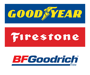 photo of Good Year Tire's logo, Firestone's logo, and BF Goodrich Tire's logo