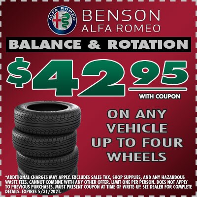 Tire Balance Rotation Greer SC 29650 Benson Alfa Romeo