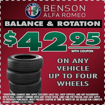 Tire Balance Rotation Greer SC 29650 Benson Alfa Romeo