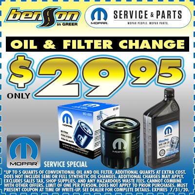 Oil Change Greer SC 29650 Benson CDJR