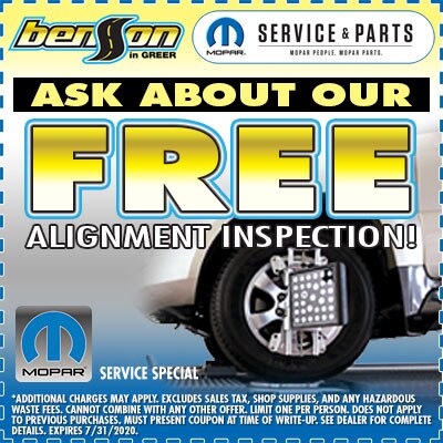 FREE Alignment Inspection Greer SC 29650 Benson CDJR
