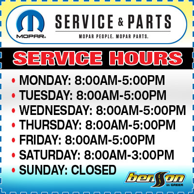 Service Hours Greer SC 29650 Benson CDJR