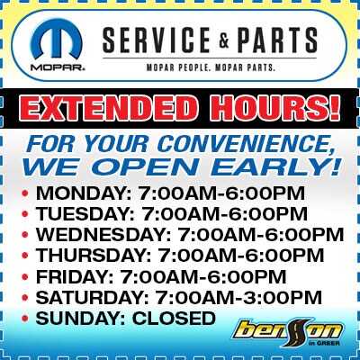 Extended Hours Greer SC 29650 Benson CDJR